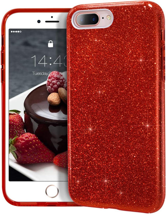 Compatible with Iphone 8 plus Case,Compatible with Iphone 7 plus Glitter Bling Sparkle Cute Girls Women Protective Christmas Case (Red)